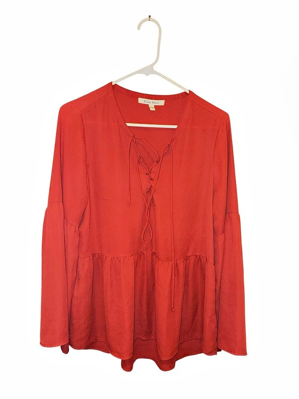 Black Rainn Lace-Up Tunic Peplum in Mauve Size Medium